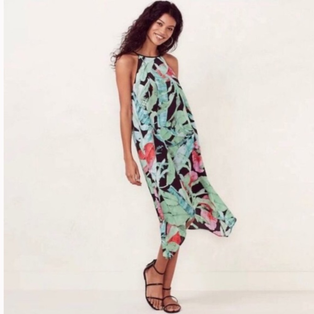 Lauren Conrad Tropical Leaves Halter Slip Dress -Size Medium
